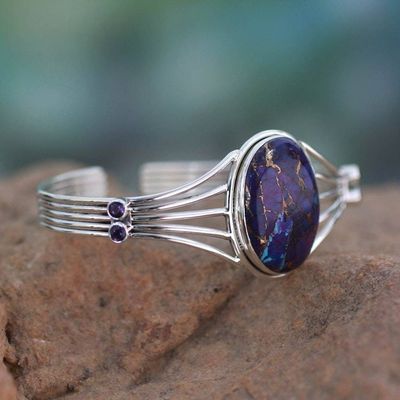 Alternate image for Amethyst and Composite Turquoise Silver Cuff Bracelet Violet Island