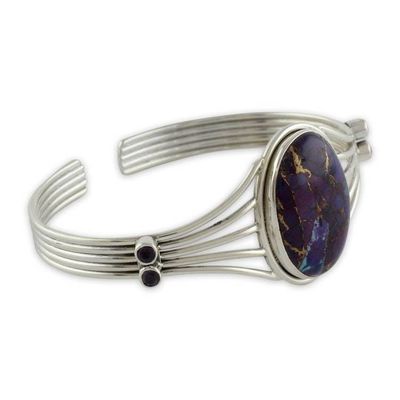 Alternate image for Amethyst and Composite Turquoise Silver Cuff Bracelet Violet Island