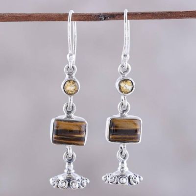 Alternate image for Tigers Eye and Citrine Dangle Earrings from india Magnificent Jhumki