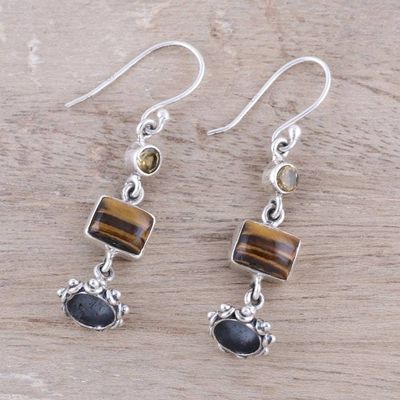 Alternate image for Tigers Eye and Citrine Dangle Earrings from india Magnificent Jhumki
