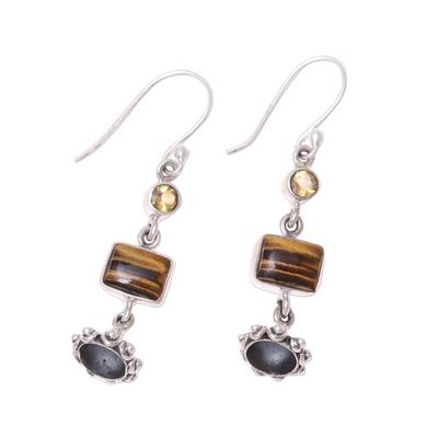 Alternate image for Tigers Eye and Citrine Dangle Earrings from india Magnificent Jhumki