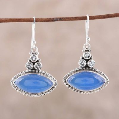 Alternate image for Sterling Silver Blue Topaz and Chalcedony Dangle Earrings Joyous Blue