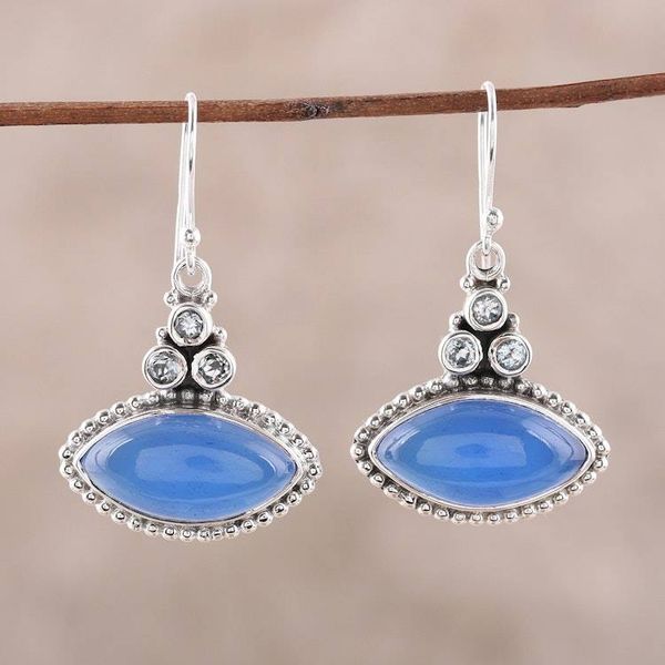 Alternate image for Sterling Silver Blue Topaz and Chalcedony Dangle Earrings Joyous Blue