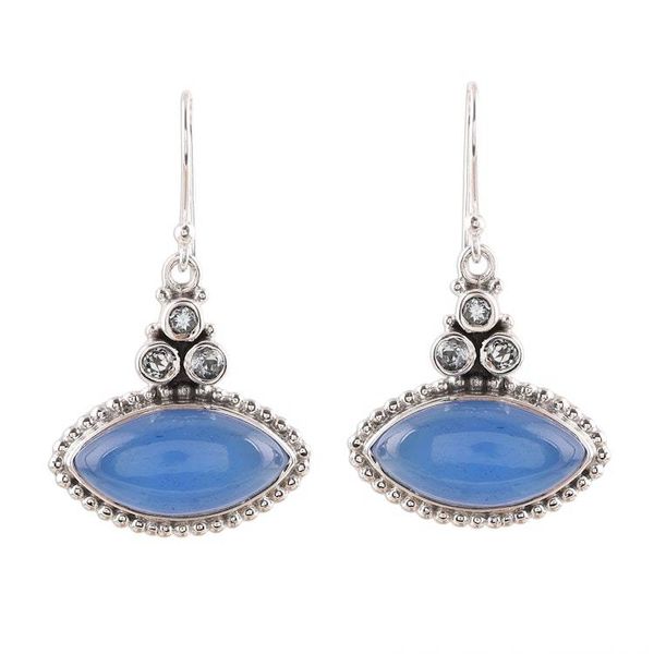 Alternate image for Sterling Silver Blue Topaz and Chalcedony Dangle Earrings Joyous Blue