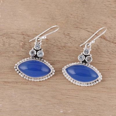 Alternate image for Sterling Silver Blue Topaz and Chalcedony Dangle Earrings Joyous Blue