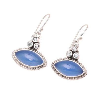 Alternate image for Sterling Silver Blue Topaz and Chalcedony Dangle Earrings Joyous Blue