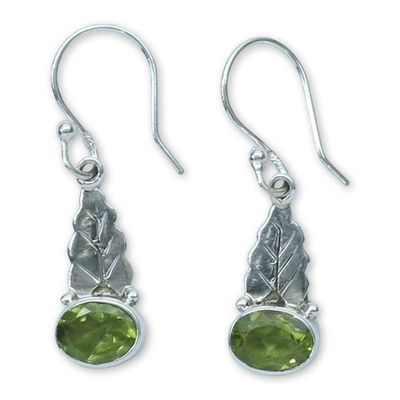 Alternate image for Peridot and Sterling Silver Artisan Crafted Earrings Green Leaves