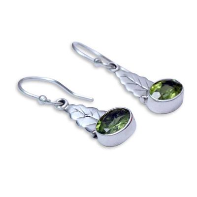 Alternate image for Peridot and Sterling Silver Artisan Crafted Earrings Green Leaves