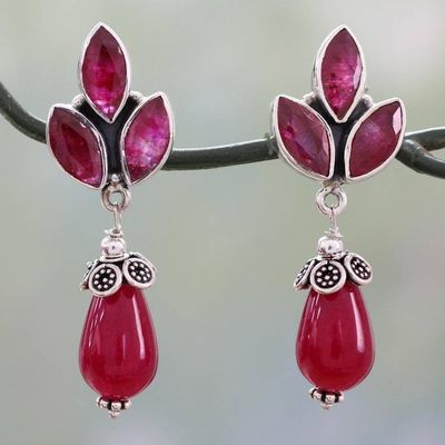 Alternate image for Glossy Pink Chalcedony Earrings on 925 Silver from India Glowing Pink