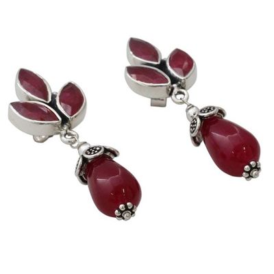 Alternate image for Glossy Pink Chalcedony Earrings on 925 Silver from India Glowing Pink