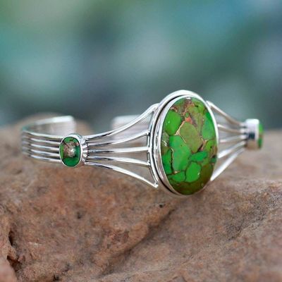 Alternate image for Modern Composite Turquoise Silver Cuff Bracelet Verdant Island
