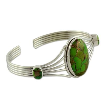 Alternate image for Modern Composite Turquoise Silver Cuff Bracelet Verdant Island