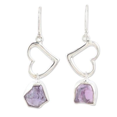 Alternate image for Amethyst and Silver Heart Earrings Love Is Wise