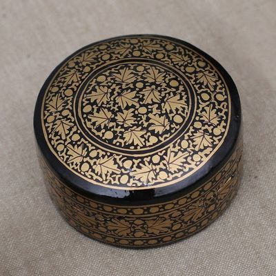 Alternate image for Leaf-Themed Black Golden Papier Mache Wood Decorative Box Nocturnal Vine