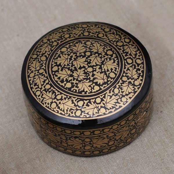 Alternate image for Leaf-Themed Black Golden Papier Mache Wood Decorative Box Nocturnal Vine