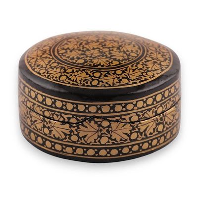 Alternate image for Leaf-Themed Black Golden Papier Mache Wood Decorative Box Nocturnal Vine