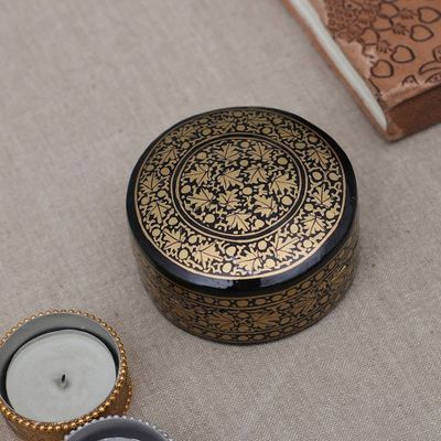 Alternate image for Leaf-Themed Black Golden Papier Mache Wood Decorative Box Nocturnal Vine