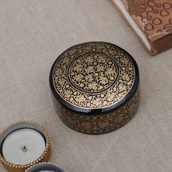 Alternate image for Leaf-Themed Black Golden Papier Mache Wood Decorative Box Nocturnal Vine
