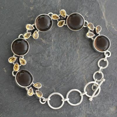 Alternate image for Sterling Silver Link Bracelet with Smoky Quartz and Citrine Earthy Warmth