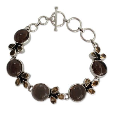 Alternate image for Sterling Silver Link Bracelet with Smoky Quartz and Citrine Earthy Warmth
