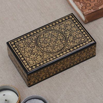 Alternate image for Leaf-Patterned Black Gold Papier Mache Wood Decorative Box Nightly Vine