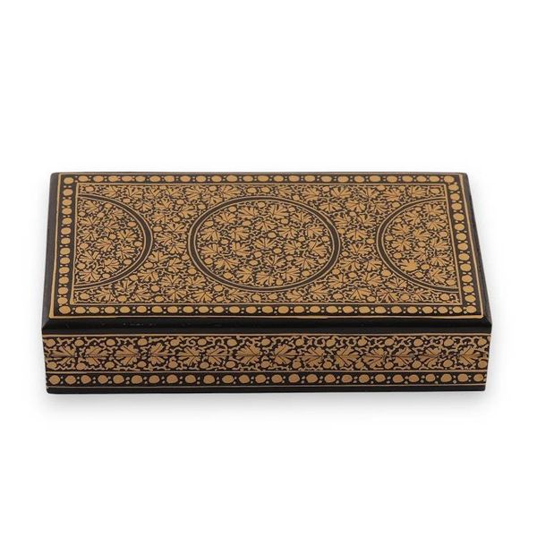 Alternate image for Leaf-Patterned Black Gold Papier Mache Wood Decorative Box Nightly Vine