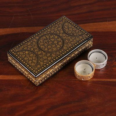 Alternate image for Leaf-Patterned Black Gold Papier Mache Wood Decorative Box Nightly Vine