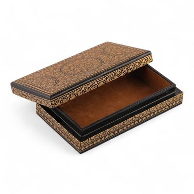 Alternate image for Leaf-Patterned Black Gold Papier Mache Wood Decorative Box Nightly Vine