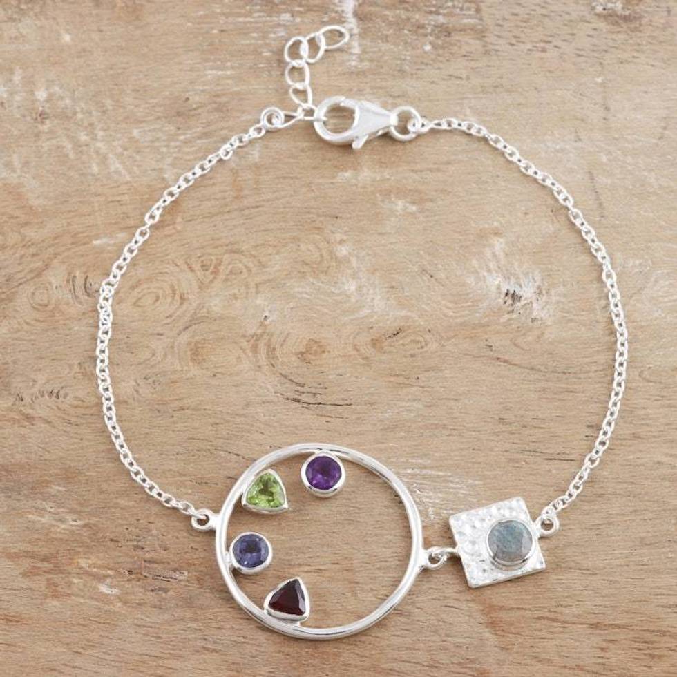 Peridot and Amethyst Multi-Gem Bracelet 'Cool Shimmer'