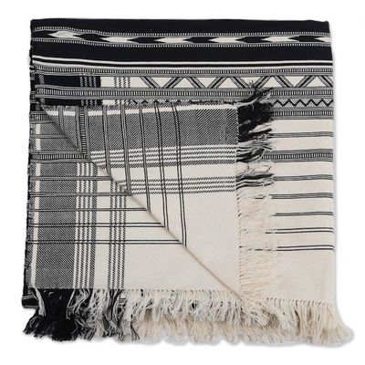 Alternate image for Geometric Striped Cotton Throw in Black and Alabaster Geometric Elegance in Black