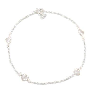 Alternate image for Cubic Zirconia and Sterling Silver Anklet Clear Hearts
