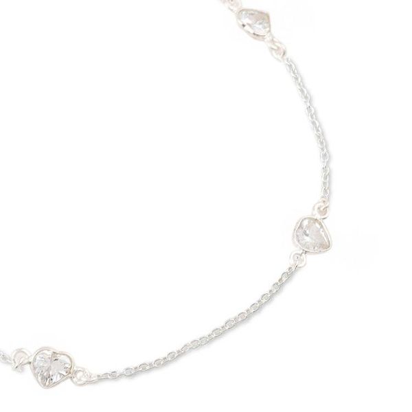 Alternate image for Cubic Zirconia and Sterling Silver Anklet Clear Hearts