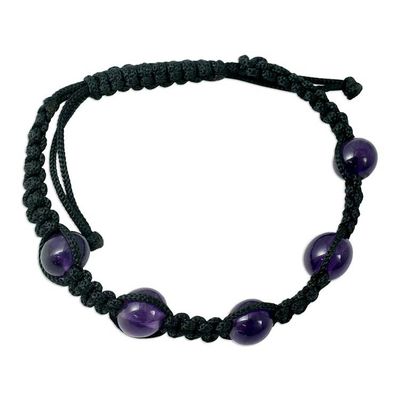 Alternate image for Purple Quartz Beaded Macrame Bracelet from India Purple Shambhala