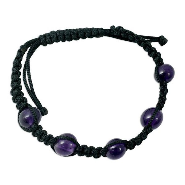 Alternate image for Purple Quartz Beaded Macrame Bracelet from India Purple Shambhala
