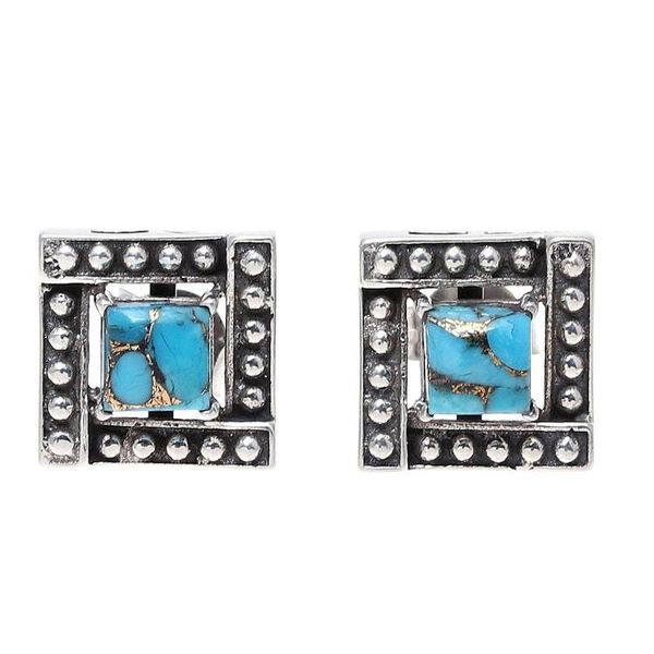 Alternate image for Square Blue Composite Turquoise Stud Earrings from India Beautiful Windows in Blue