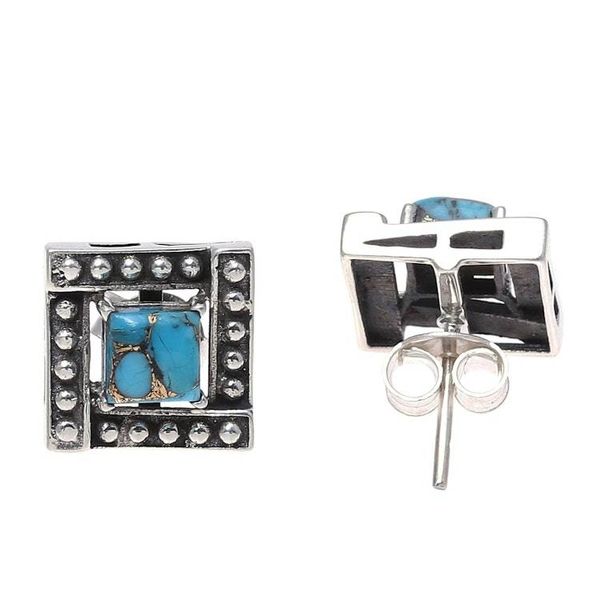 Alternate image for Square Blue Composite Turquoise Stud Earrings from India Beautiful Windows in Blue