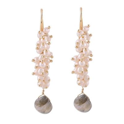 Alternate image for Handmade 22k Gold Plated Sterling Silver Gemstone Earrings Classic Cluster