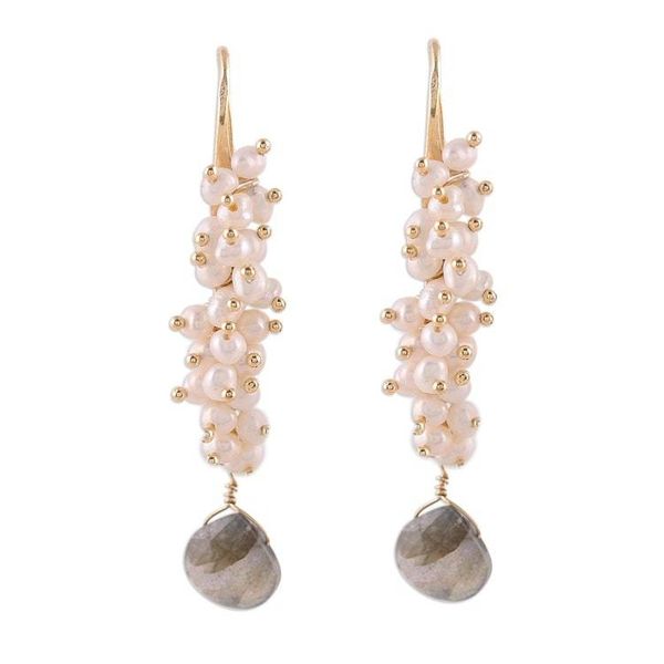 Alternate image for Handmade 22k Gold Plated Sterling Silver Gemstone Earrings Classic Cluster
