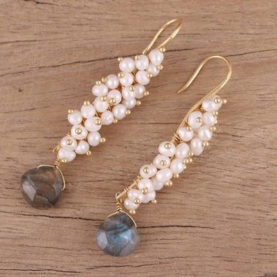 Alternate image for Handmade 22k Gold Plated Sterling Silver Gemstone Earrings Classic Cluster