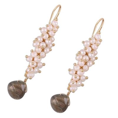 Alternate image for Handmade 22k Gold Plated Sterling Silver Gemstone Earrings Classic Cluster