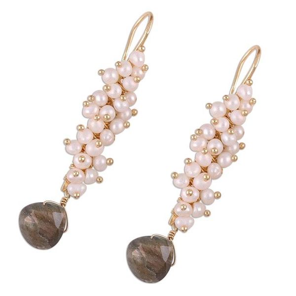 Alternate image for Handmade 22k Gold Plated Sterling Silver Gemstone Earrings Classic Cluster