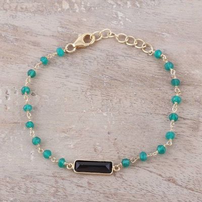 Alternate image for Gold Plated Smoky Quartz and Onyx Pendant Bracelet Stylish Combination