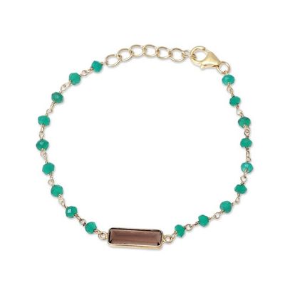 Alternate image for Gold Plated Smoky Quartz and Onyx Pendant Bracelet Stylish Combination