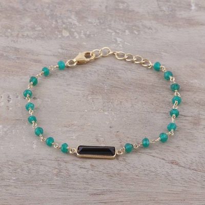 Alternate image for Gold Plated Smoky Quartz and Onyx Pendant Bracelet Stylish Combination