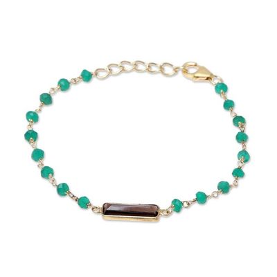 Alternate image for Gold Plated Smoky Quartz and Onyx Pendant Bracelet Stylish Combination