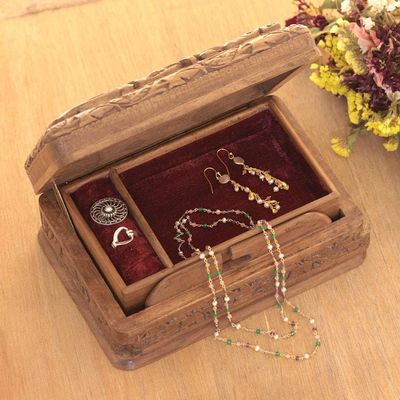 Alternate image for Walnut wood jewelry box Woodpecker Flowers