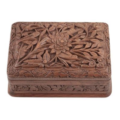 Alternate image for Walnut wood jewelry box Woodpecker Flowers
