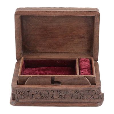 Alternate image for Walnut wood jewelry box Woodpecker Flowers