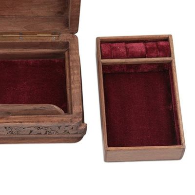 Alternate image for Walnut wood jewelry box Woodpecker Flowers