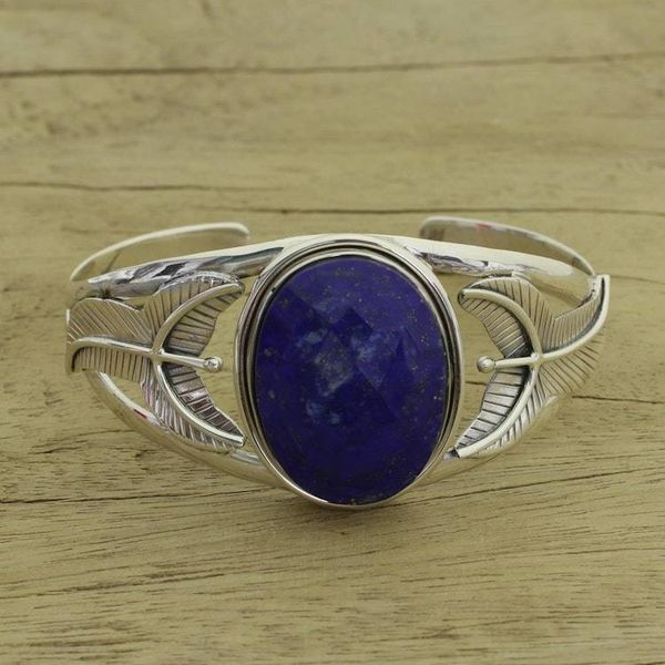 Alternate image for Handcrafted Sterling Silver Cuff Bracelet with Lapis Lazuli  Sea Blossom